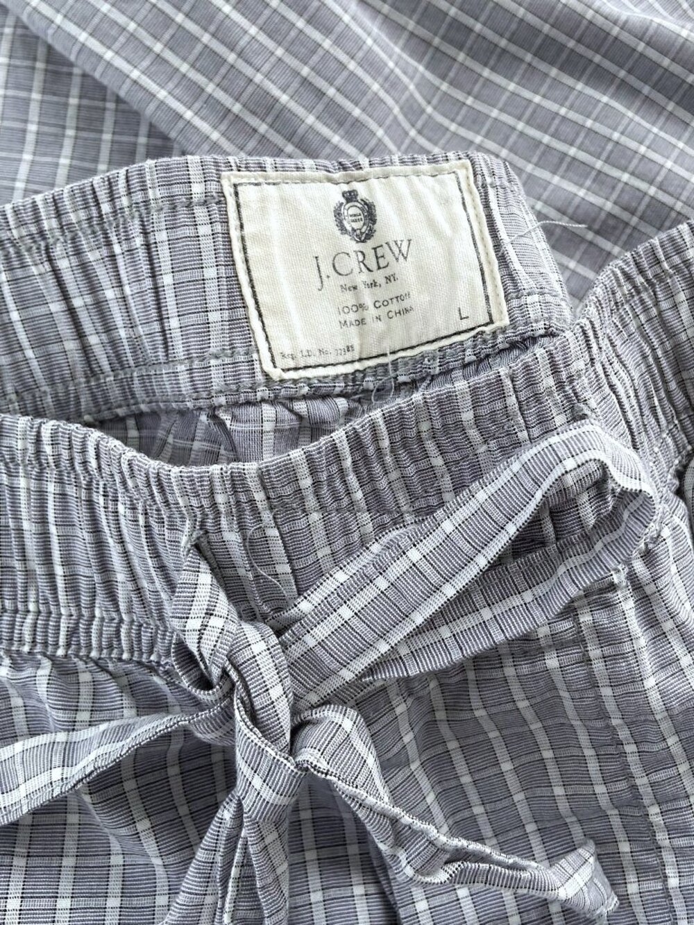 J.Crew Cotton Pajama Pants L | Gray White Check | Lightweight Classic